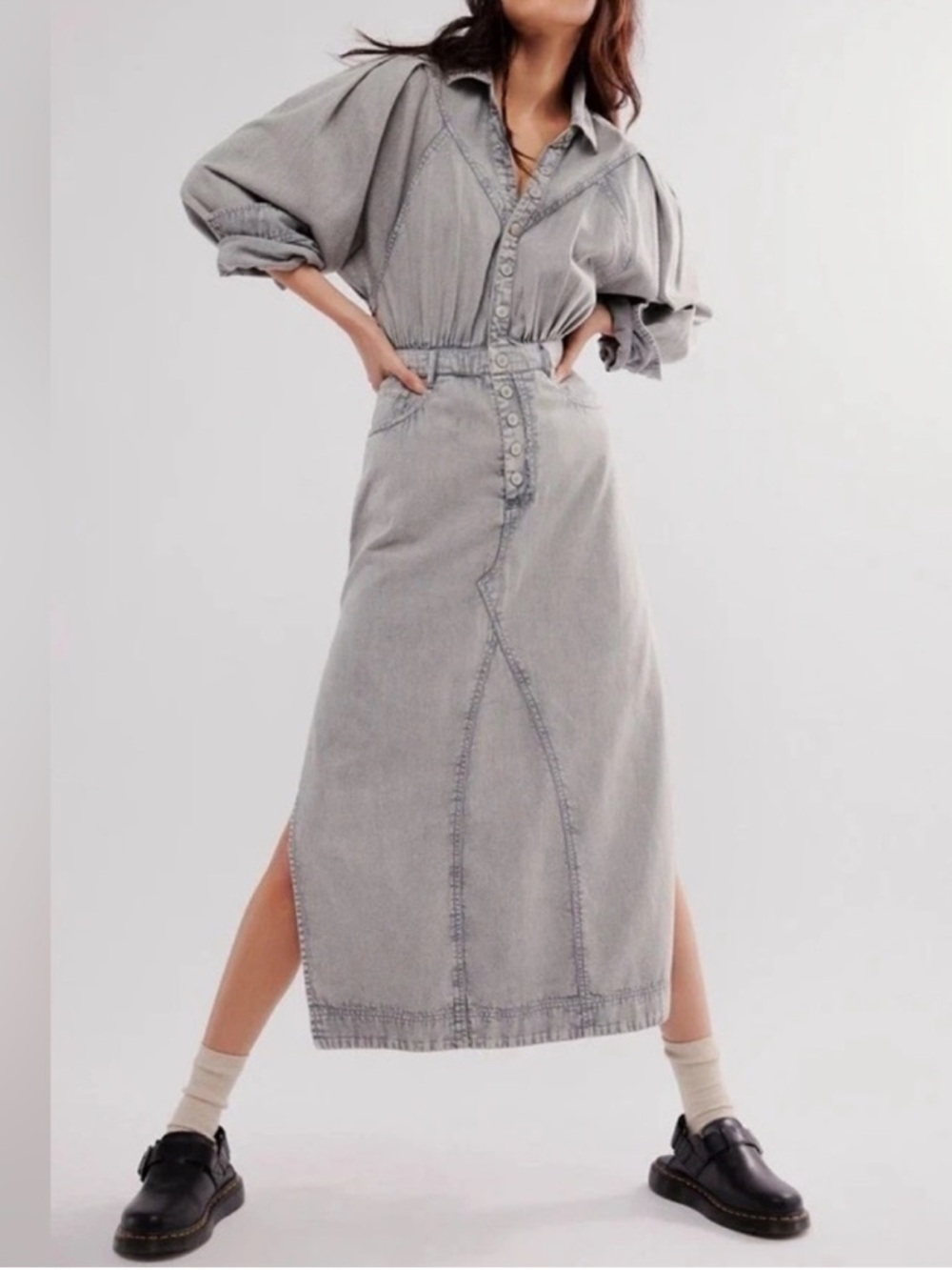Free People Mad Love Denim Midi Dress